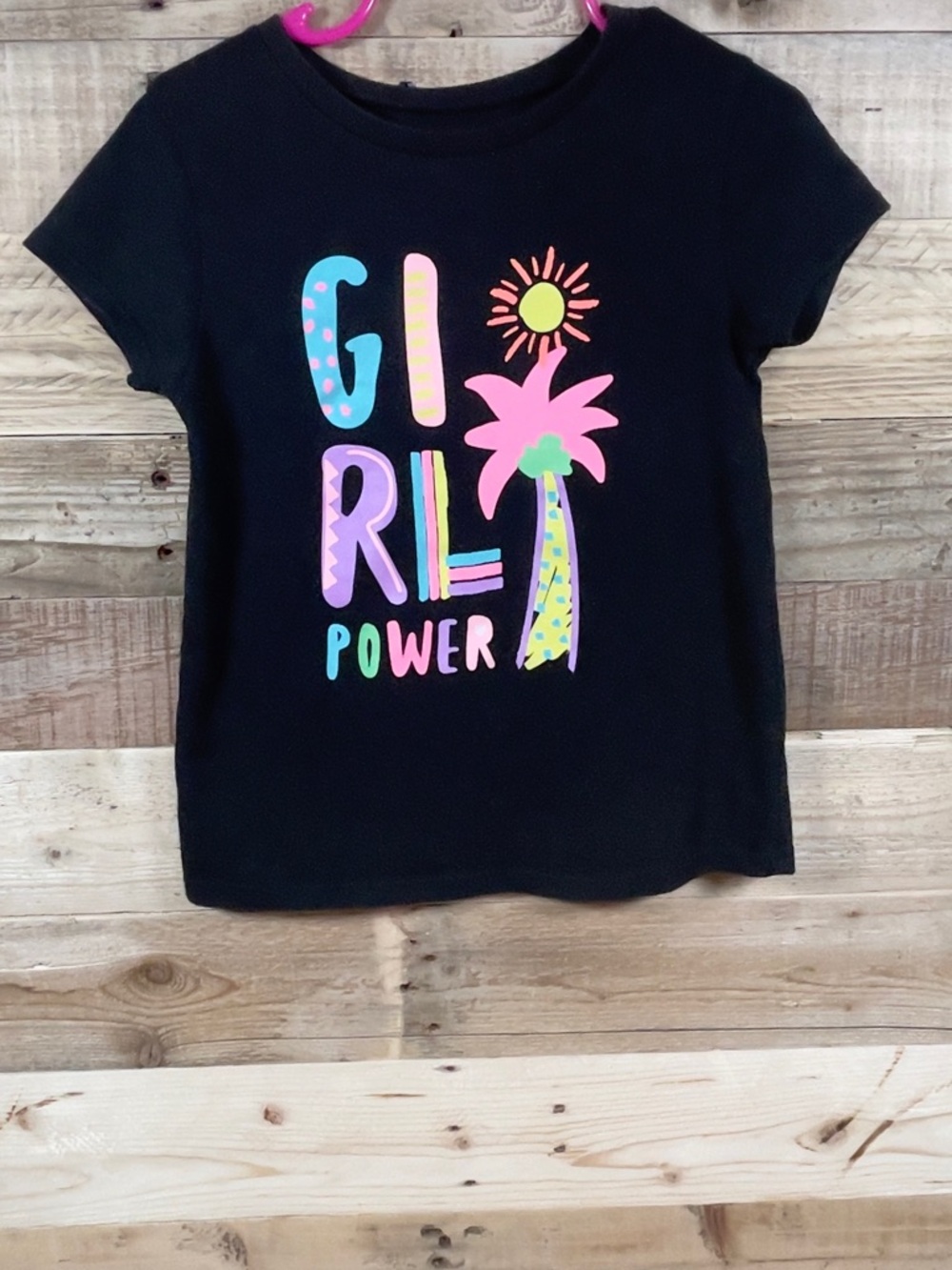 Garanimals Black Neon “GIRL POWER” Girls (4T) Shirt Short Sleeve Tee Cotton Top